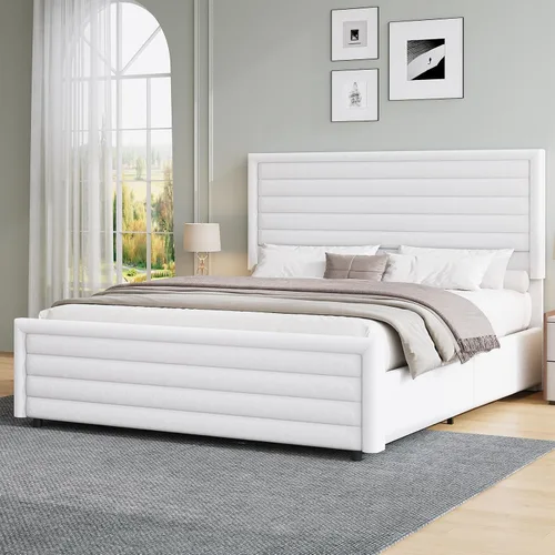 Vista 11 de REVOMINCA Armazón de cama tamaño completo (Full Size), plataforma tapizada con cabecera y pie de cama de terciopelo, base de colchón con listones