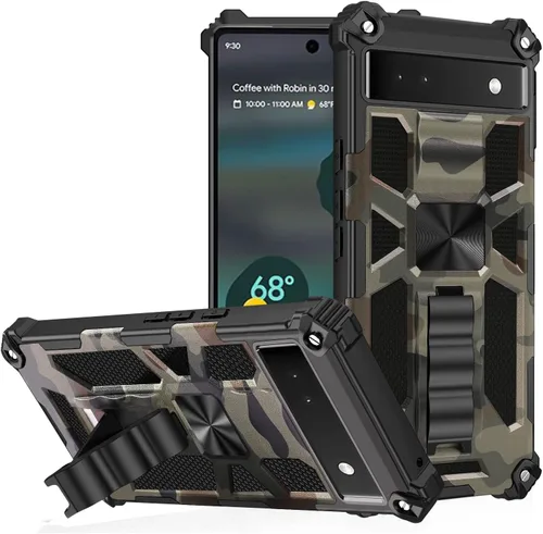 Vista 2 de Funda para Pixel 6A (no para 6 o 6P), con protector de pantalla de vidrio templado 9H, grado militar, soporte con soporte magnético para automóvil