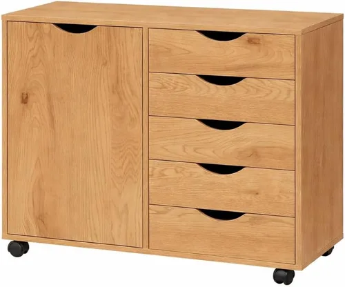 Vista 9 de Naomi Home Archivador de oficina con ruedas para debajo del escritorio, con 5 cajones y gabinete de almacenamiento lateral, organizador móvil