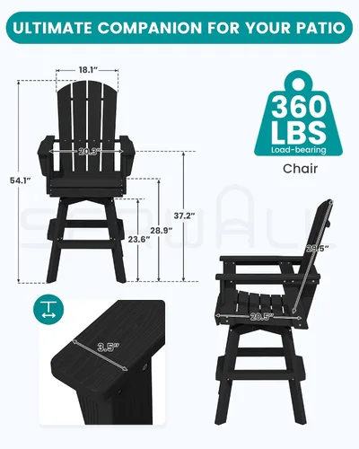 Vista 2 de SERWALL Silla de bar Adirondack giratoria de HDPE, taburetes de bar giratorios para exteriores, silla Adirondack de balcón para bistro, piscina