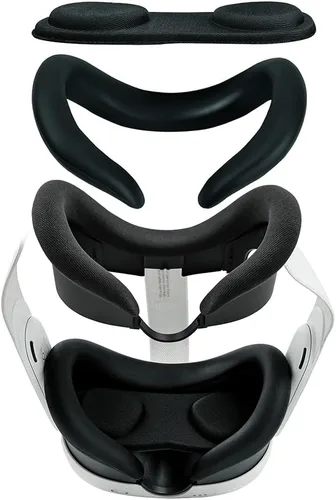 Vista 7 de VR Accessoeries, 5pcsSet Silicone VR Face Cover Lens Cover 5pcsKit Silicone Sweatproof Face Cushion Rocker Cap Glasses Cloth for Meta Quest 3 VR