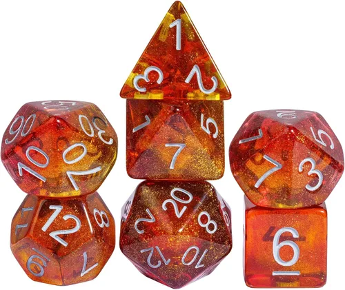 Vista 24 de Juego de dados de resina para DND, juego de 7 dados poliédricos negros D&D rellenos con papel de colores brillantes para juegos de rol