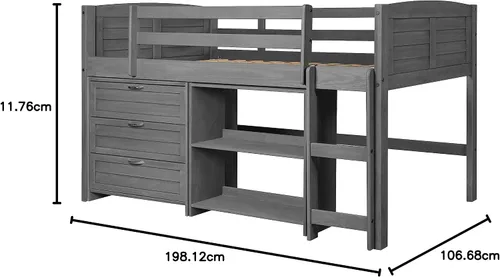 Vista 5 de Donco Kids Cama tipo loft modular con paneles de listones en acabado gris antiguo - Conjunto combinado C