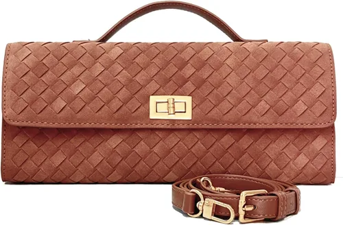Vista 12 de Bolso de mano tejido de gamuza para mujer, bolso cruzado o de noche de hombro para bodas, fiestas, citas nocturnas y eventos formales Woven Suede