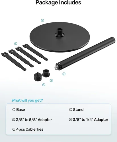 Vista 7 de Soporte de micrófono de escritorio, base pesada y amplia compatibilidad, soporte de micrófono de mesa de 3/8 pulgadas con adaptadores de tornillo