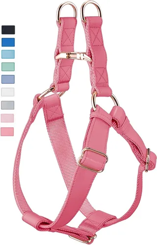 Vista 12 de Arnés de Cuero Suave Sin Tirones para Perro - Arnés Ajustable de Paso para Perro con Hebilla de Metal Resistente de Oro Rosa, Chalecos Halter