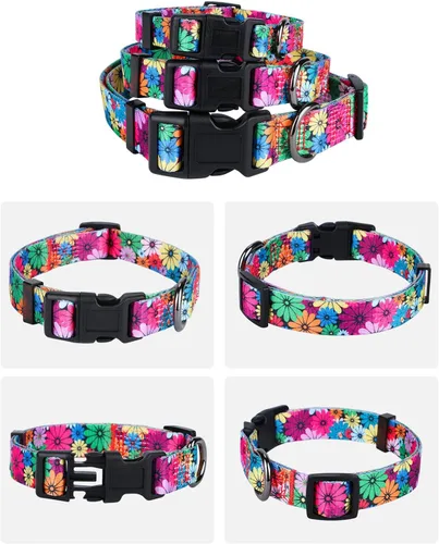 Vista 5 de Collar de perro para perros pequeños con patrón floral para hembras y perros, talla S