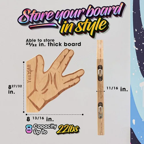 Vista 2 de Yes4All Estante único de madera para patineta, almacenamiento de longboard montado en la pared para decoración del hogar y organizador de garaje