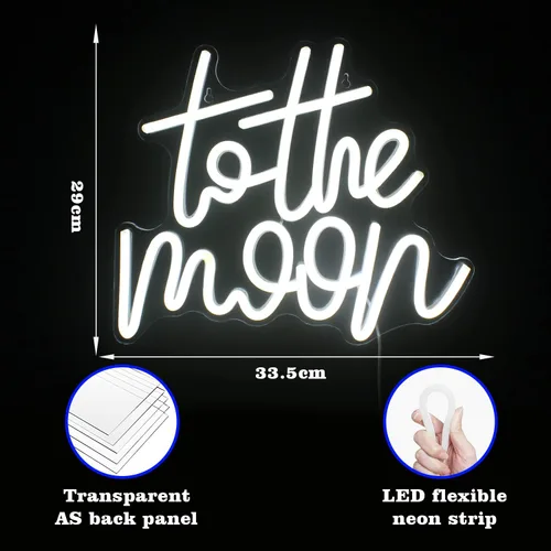 Vista 6 de Looklight Letrero de neón de letras a la luna con luces LED, luces de neón blancas para decoración de pared, luz de conectividad, luna iluminada