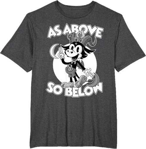 Vista 19 de Camiseta de dibujos animados retro de Baphomet Pagan As Above So Below, Negro, S