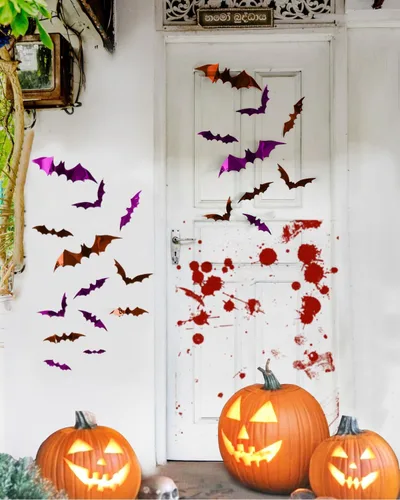 Vista 2 de 72 piezas de decoración de murciélagos de Halloween para interiores y exteriores, suministros de fiesta de Halloween, calcomanías de murciélago 3D 3