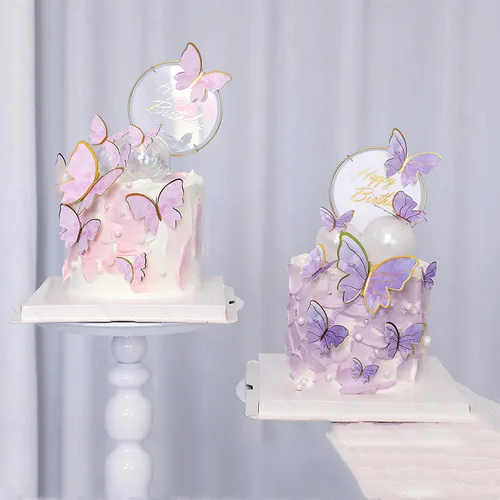 Vista 5 de AUOCATTAIL 20 piezas de decoración de pastel de mariposa 3D rosa y morado mariposa para niñas y mujeres, decoración de pastel de cumpleaños, boda