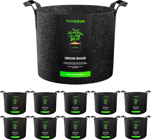 Vista 10 de VIVOSUN Paquete de 10 bolsas de cultivo de 1 galón, macetas de tela reforzadas para jardinería, color negro