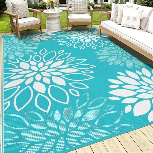 Vista 32 de HEBE Alfombra impermeable para exteriores de 5 x 8 pies para patios, alfombra de paja de plástico reversible floral, alfombra de patio, alfombra