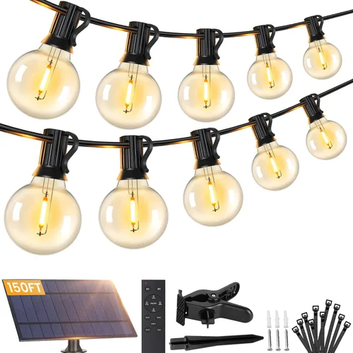 Vista 14 de Brightever Luces de Cadena Solares de 25 Pies para Exteriores Impermeables, Luces Solares G40 con Control Remoto y 10+1 Bombillas Globo LED