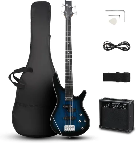Vista 13 de Ktaxon Guitarra Bajo Eléctrica de 4 Cuerdas con Amplificador de 20 W, Pastilla Tipo PJ, Mástil de Arce Secado Naturalmente al Aire, Diapasón