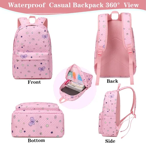 Vista 4 de Mochilas escolares para niños y niñas, mochila para escuela primaria, mochilas para niños y niñas, resistentes al agua, Mochila mariposa rosa