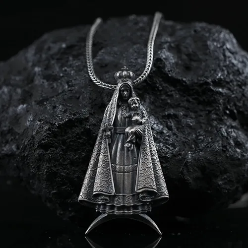 Vista 2 de Virgen De La Caridad Del Cobre - Colgante de Madre Santa, 0.026-0.031 libras, 1.77 x 0.98 pulgadas, Collar de Virgen María de Ley 925K para hombres