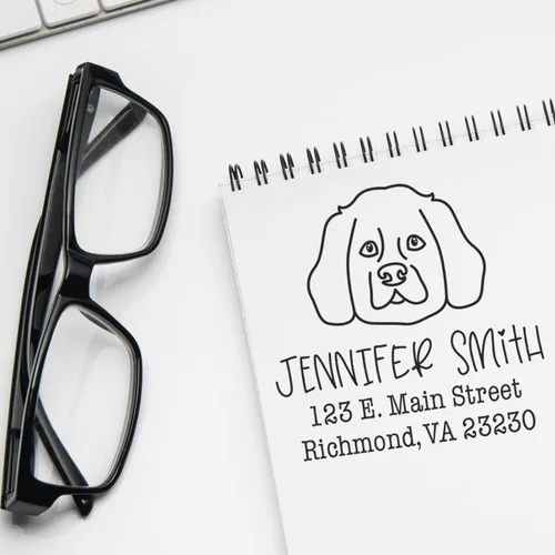 Vista 35 de Sello de dirección personalizado Basset Hound – Sello personalizable con nombre y dirección para sobres, ideal para amantes de los perros