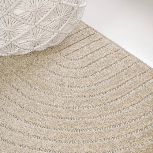 Vista 9 de Eyely NCS100D-3 - Alfombra de área para interiores/exteriores Hallie, diseño minimalista de curvas geométricas altas y bajas, beige/crema, 3 pies x