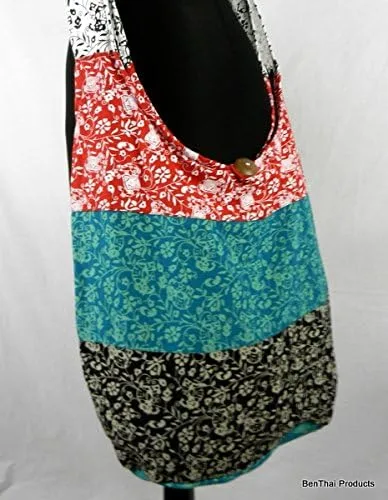 Vista 5 de BTP! Bolso bandolera con estampado floral de elefante, bolso hippie Hobo tailandés, algodón gitano, bohemio, grande
