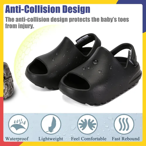 Vista 4 de AIMINUO Sandalias de verano para niños pequeños, sandalias antideslizantes para la ducha, playa, piscina, sandalias blancas para niños y niñas