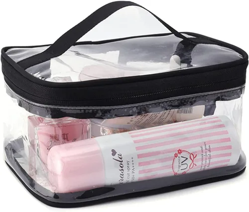 Vista 3 de Bolsa de maquillaje con cremallera impermeable portátil bolsa de almacenamiento de viaje 2 uds., Negro -, Pvc