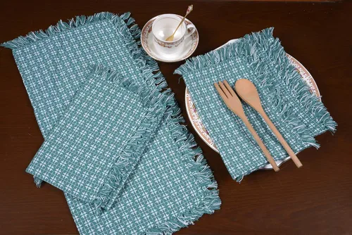 Vista 4 de Juego de 6 servilletas, verde botella tejidas con flecos, servilletas 100% algodón, tamaño 20x20 pulgadas, adecuadas para cenas formales, comidas