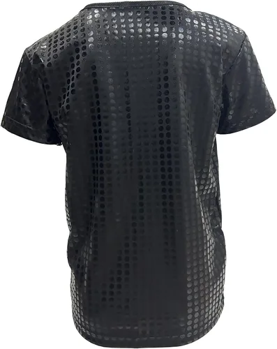 Vista 2 de Camiseta brillante de manga corta para niños y niñas, estilo hip hop, jazz, danza, festival, fiesta, blusa suelta
