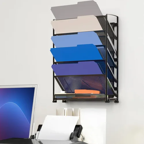 Vista 2 de Simple Houseware Organizador de documentos y cartas para montar en pared, de 6 niveles, negro