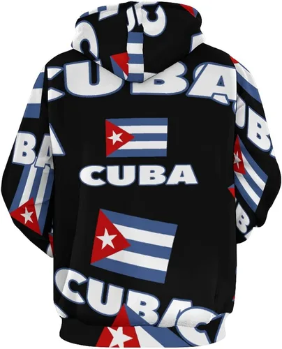 Vista 3 de Bandera Cubana Impreso Sudaderas Sudadera Casual Con Capucha Con Bolsillos