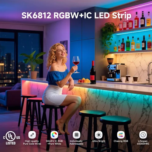 Vista 7 de BTF-LIGHTING RGBW RGB+Blanco Frío SK6812 (Similar WS2812B) 4 Colores en 1 Tira LED, Direccionable Individual, 16.4 pies, 60 píxel/m, 300LED Luz