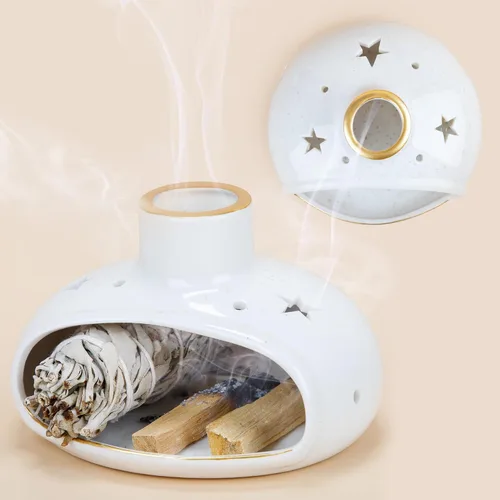 Vista 13 de ZenBless Soporte de incienso multifunción para quemar Palo Santo, manchas de salvia, varillas de incienso, soporte de cerámica hecho a mano