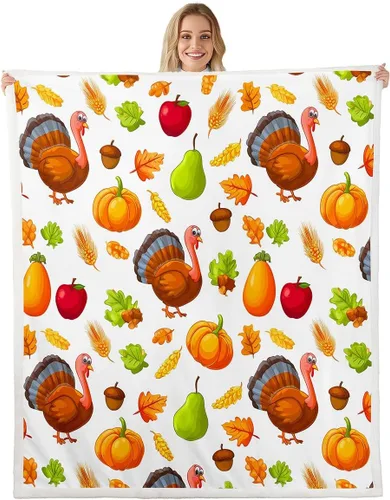 Vista 11 de Manta de temporada de otoño para niños y niñas, bonito forro polar de conejo de dibujos animados, regalos de feliz día de Acción de Gracias