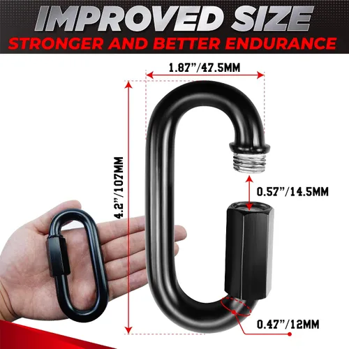 Vista 3 de PAMAZY 2 piezas de eslabones rápidos de cadena resistente de 4.2”, capacidad de peso de 2500 LBS, duradero, antióxido, conector de cadena de alta