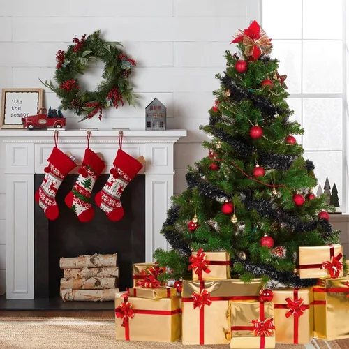 Vista 5 de Guirnalda de oropel negro de 150 pies – Guirnalda de oropel de vacaciones para Navidad, Halloween, Año Nuevo, fiestas de cumpleaños y decoración