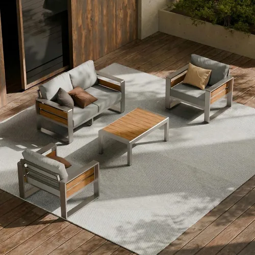 Vista 7 de ZANDOR Muebles de Exterior de Aluminio - 1 Pieza Sofá de Dos Plazas, Sofá de Exterior Moderno de Metal Resistente a Todas las Condiciones con Cojín