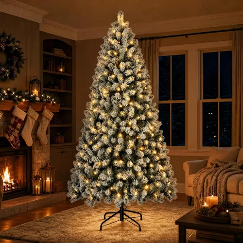 Vista 13 de Árbol de Navidad flocado de nieve preiluminado de 4.5 pies con Flocado-multi