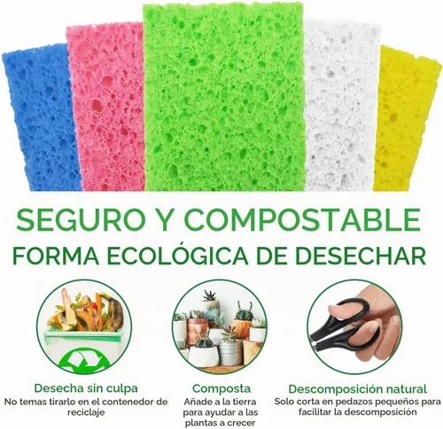 Vista 7 de AIRNEX Esponjas de celulosa comprimida – Paquete de 16 esponjas naturales para platos desplegables para cocina – Esponjas de limpieza compostables a