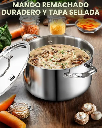 Vista 5 de Cooks Standard Olla para Caldo de Acero Inoxidable Multi-Capa, Olla Holandesa de 7 Cuartos para Cocinar Pasta y Enlatado con Tapa, Olla Profunda