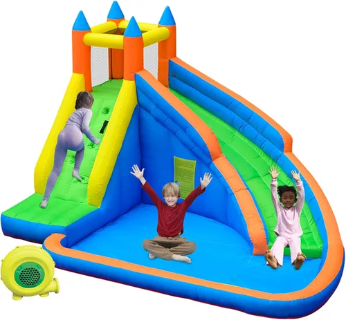 Vista 12 de Doctor Dolphin Casa inflable de rebote de agua, casa inflable para niños grandes, tobogán acuático para patio trasero, parque acuático inflable