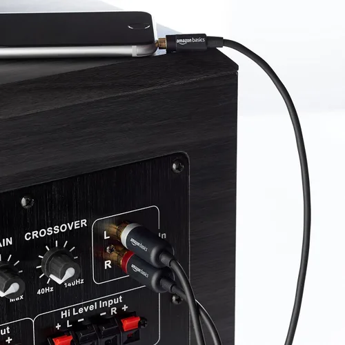 Vista 5 de Amazon Basics Adaptador de cable de audio estéreo auxiliar a 2 RCA de 0.138 in para sonido, amplificadores de conexión, altavoces, teléfono