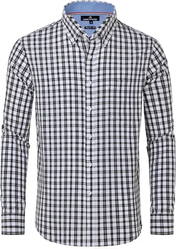 Vista 34 de Alimens & Gentle - Camisas a cuadros con botones para hombre, camisas de vestir de manga larga, de algodón, corte estándar Negro (Black Gingham)