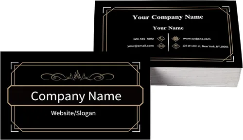 Vista 2 de Tarjetas de visita premium personalizadas impresas en papel mate clásico de doble cara fondo negro dorado 3.5 x 2 pulgadas, tamaño 200 piezas y 500