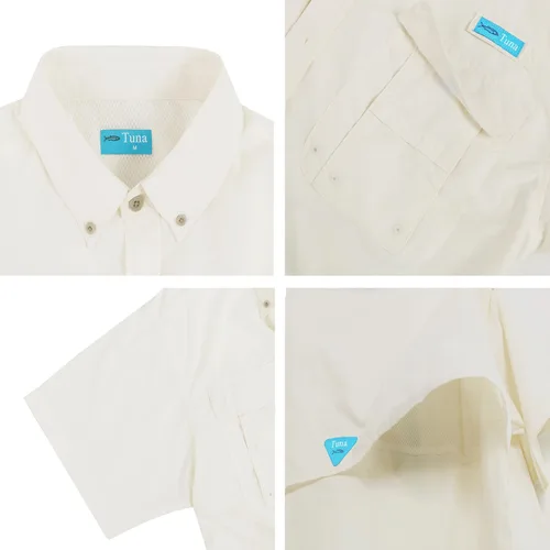 Vista 3 de Camisas de manga corta para hombre, protección solar UV UPF 50+, sólidas, antiestáticas, impermeables, transpirables, de secado rápido, SPF