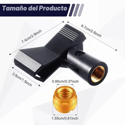 Vista 2 de 4 clips de micrófono con 4 adaptadores ajustables, clip