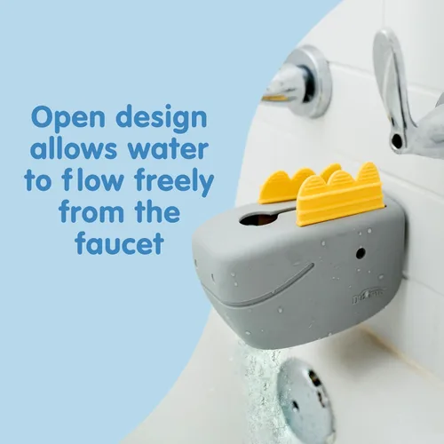 Vista 4 de Dr. Brown's CleanUp Dino-Soft - Cubierta de boquilla de baño para bebé, suave y segura en el grifo de la bañera, seguridad para la bañera para niños