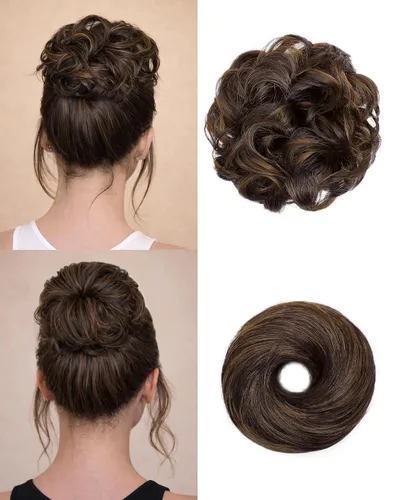 Vista 14 de 2 piezas de cabello desordenado moño sintético extensiones de moño Caoba
