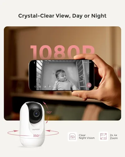 Vista 6 de Momcozy Monitor de bebé inteligente WiFi con cámara y audio, pantalla 1080P de 5 pulgadas con montaje en pared, detección de movimiento y llanto