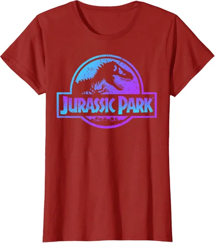 Vista 77 de Jurassic Park Camiseta de manga corta con logotipo Fossil azul y morado Negro